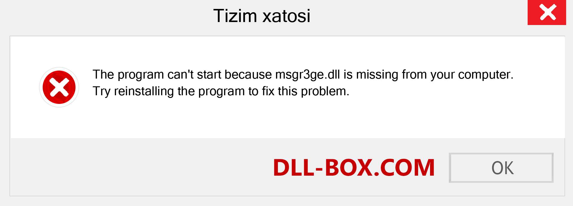 msgr3ge.dll fayli yo'qolganmi?. Windows 7, 8, 10 uchun yuklab olish - Windowsda msgr3ge dll etishmayotgan xatoni tuzating, rasmlar, rasmlar